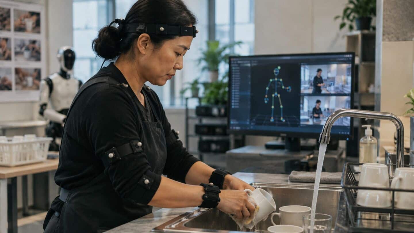 Chinese workers paid to train household robots through repetitive tasks