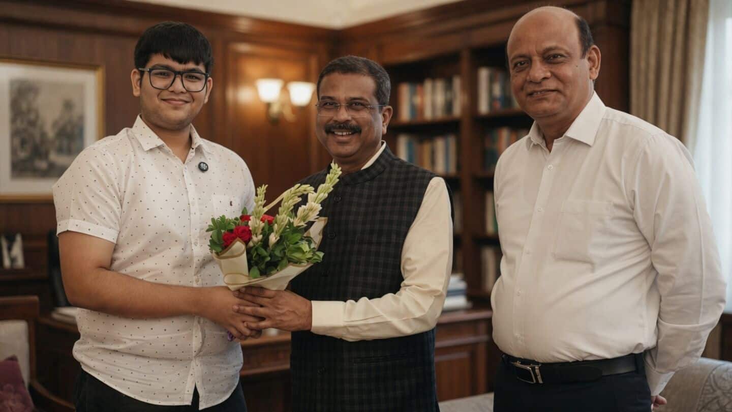 Union Education Minister Pradhan meets NEET AIR 2 Panshul Bansal
