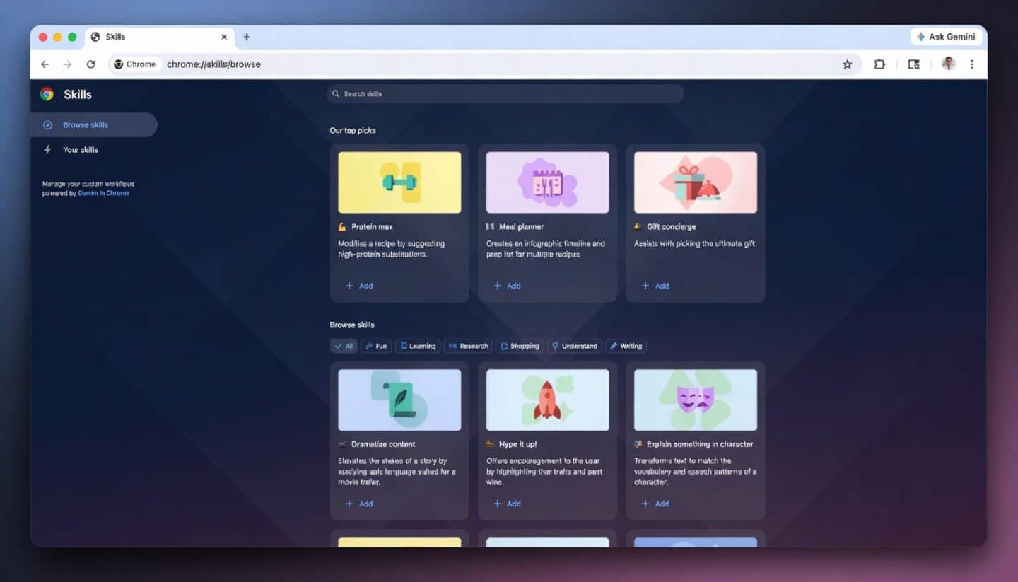 Google launches Skills for Chrome desktop saving Gemini AI prompts