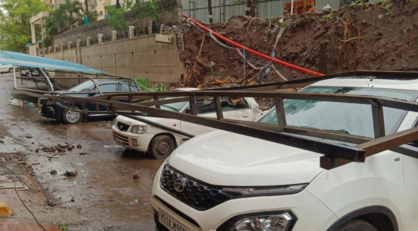 Nonstop rain batters Pune as society wall collapses, crushing vehicles