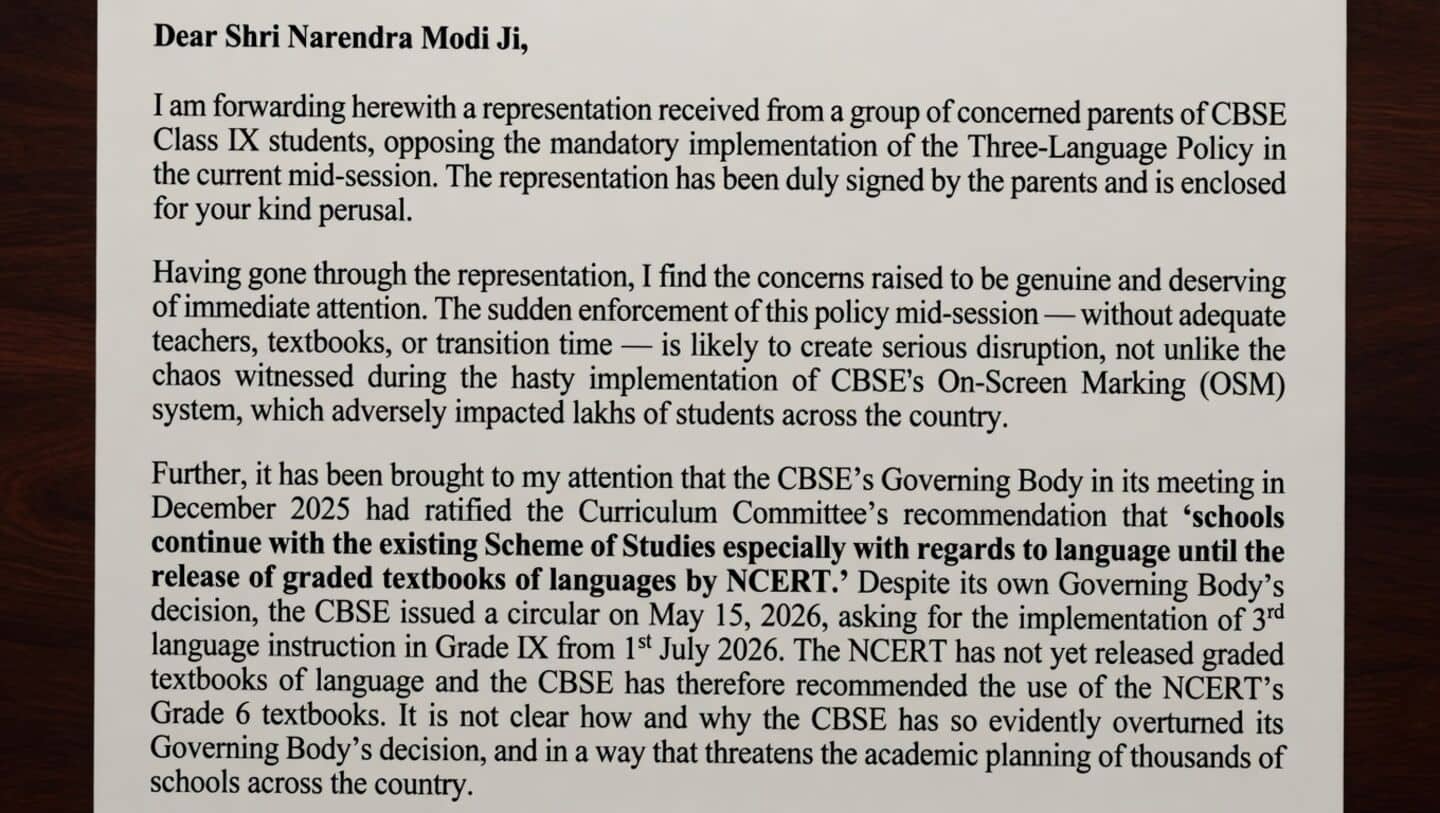 प्रधानमंत्री से CBSE की 3 भाषा नीति रोकने की अपील, क्या पढ़ाई पर मंडराया संकट?