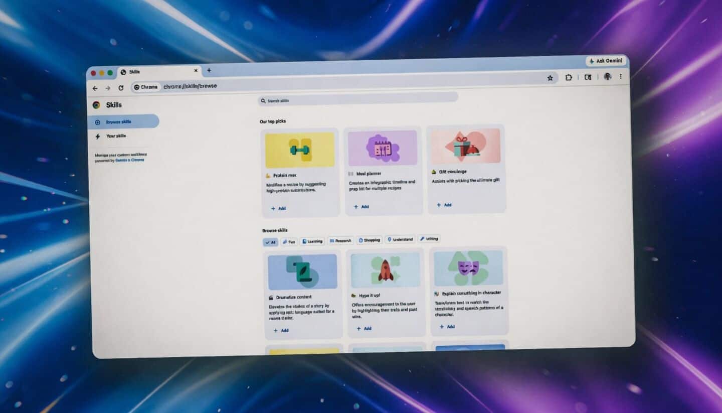 Google adds skills to Chrome's Gemini to save AI prompts
