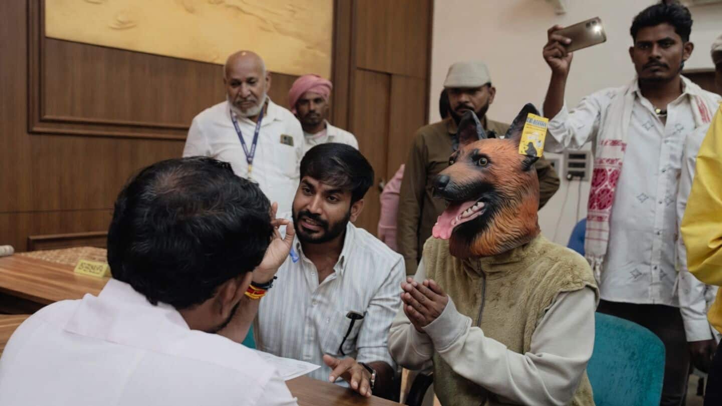 Khandwa leader Rathore wears dog mask over ₹40L sterilization concerns