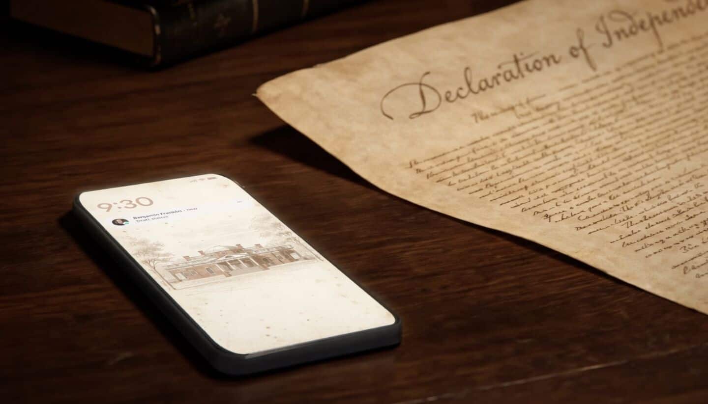 Google ad imagines Founding Fathers drafting Declaration with Google Workspace