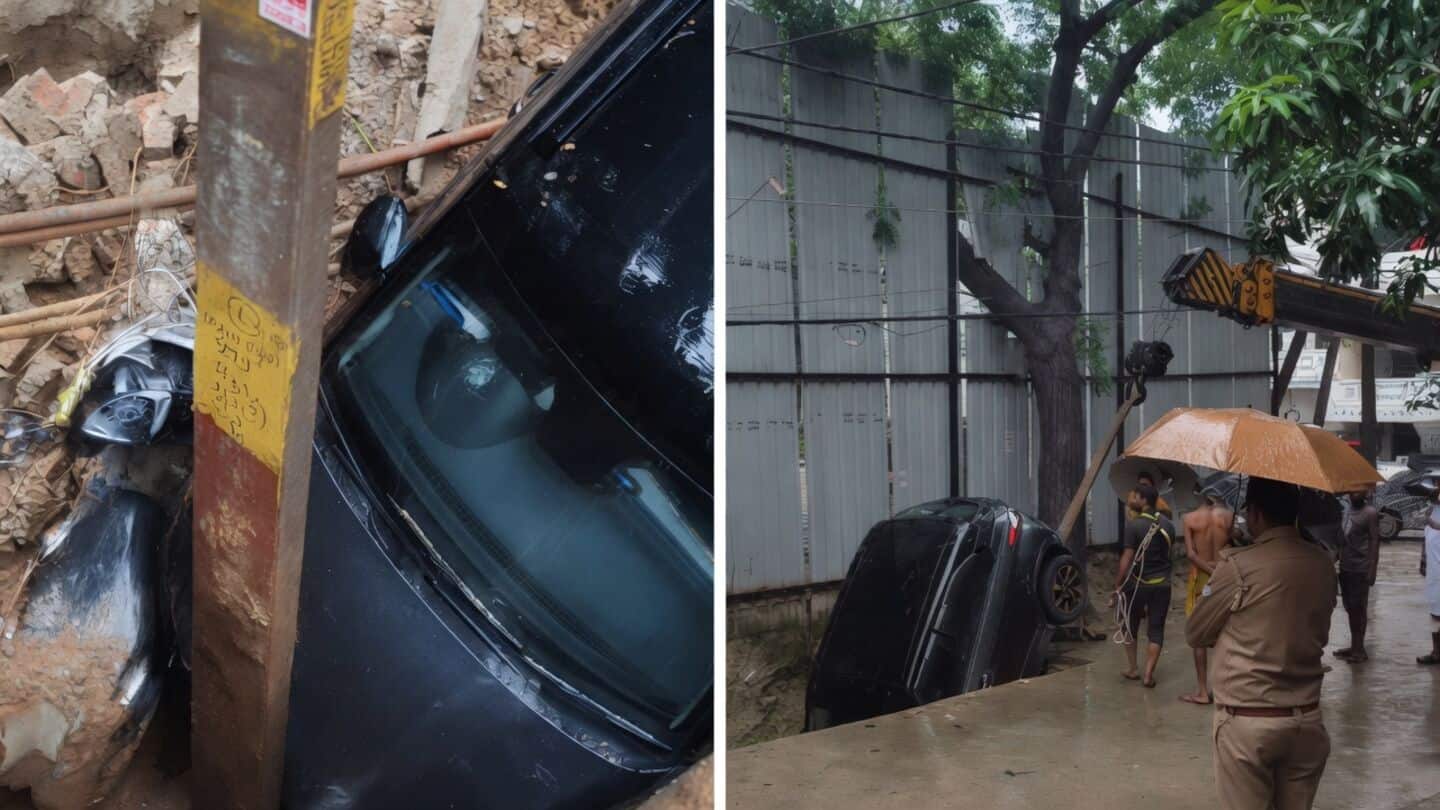 Tata Punch, scooter fall as Vasundhara road collapses, no injuries