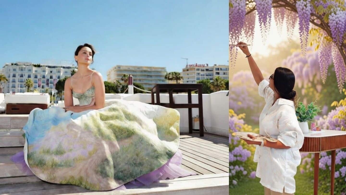 Bhatt's Cannes gown showcased Basuri Chokshi botanicals on silk organza