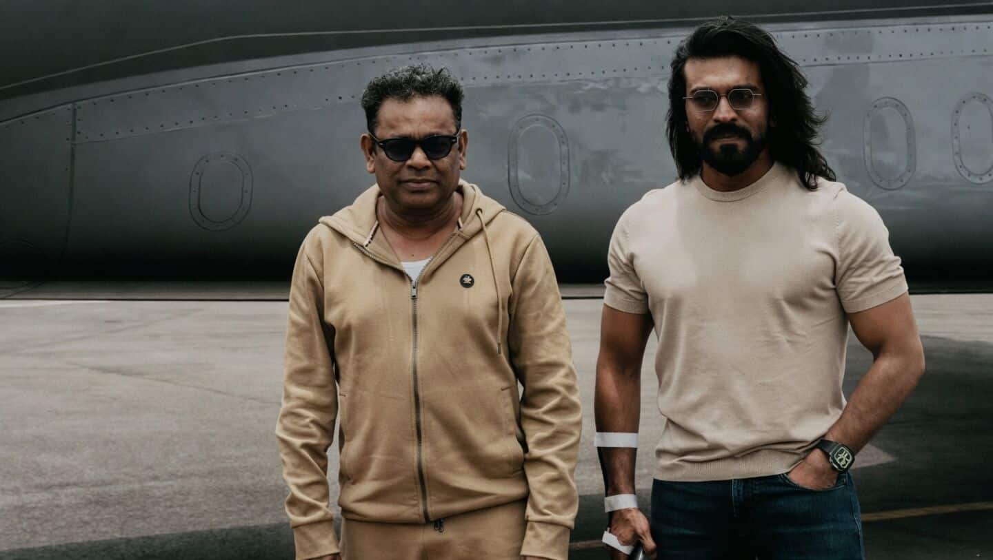 Charan and Rahman fly to Bhopal for 'Peddi' song launch