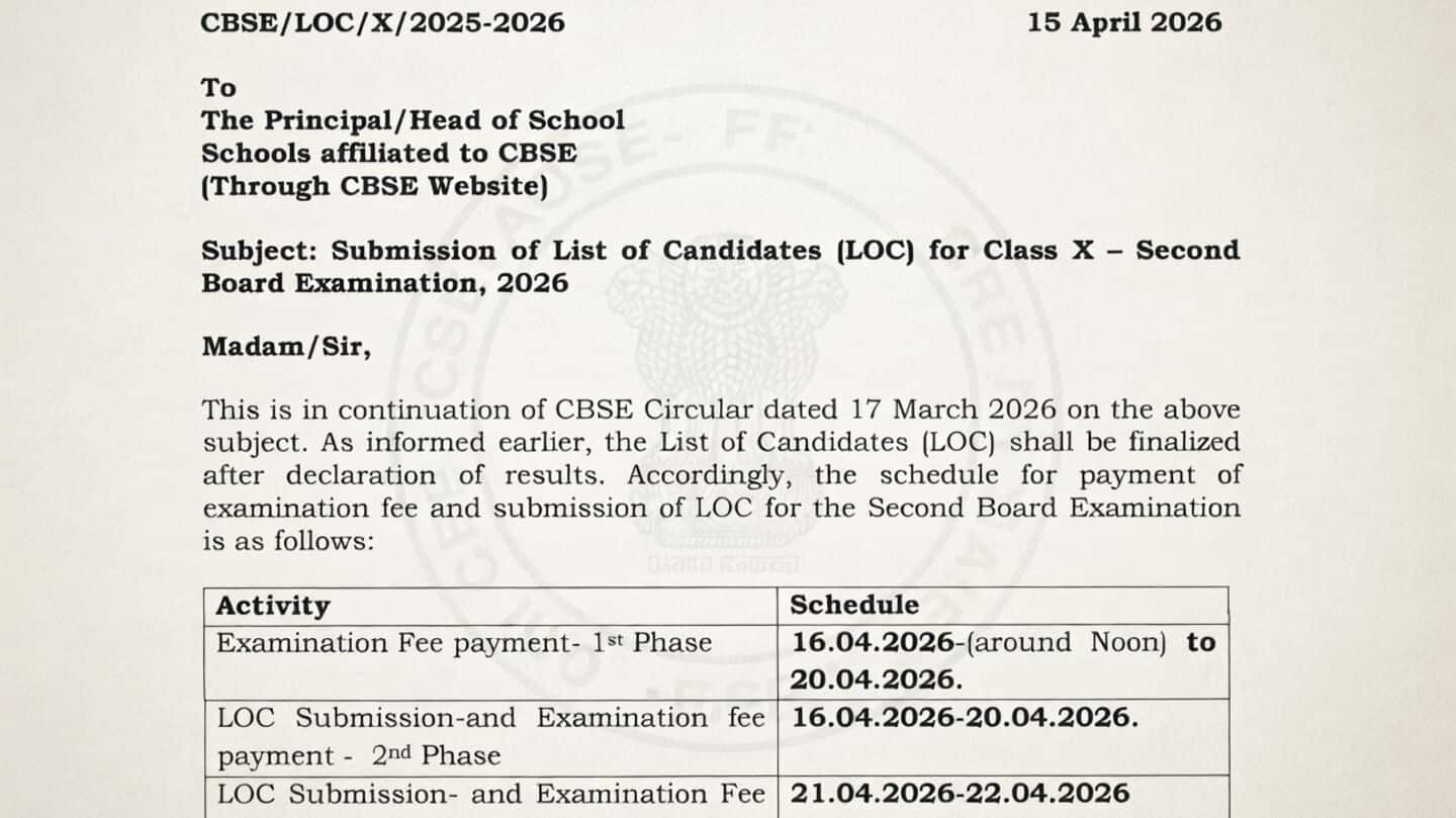 CBSE Class 10 retake window opens April 16 to 20