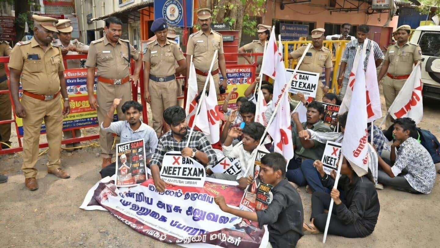 SFI students protest alleged NEET-UG 2026 question-paper leak in Madurai