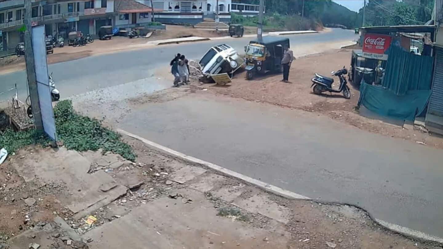 Speeding van hits 4 in Beltangady, woman trapped under van