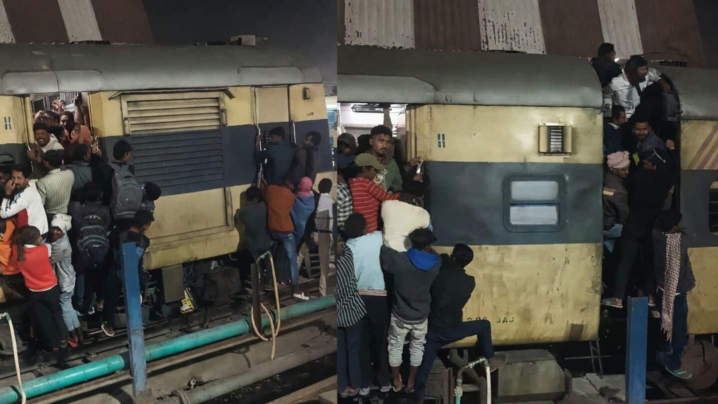 Patna Gaya train video shows passengers hanging off doors, roof