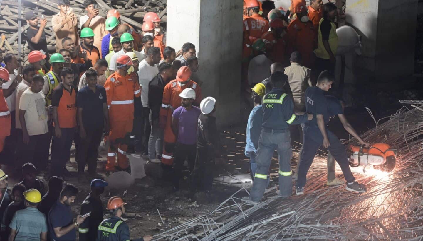 Gandhinagar construction site accident traps 15 workers all rescued overnight