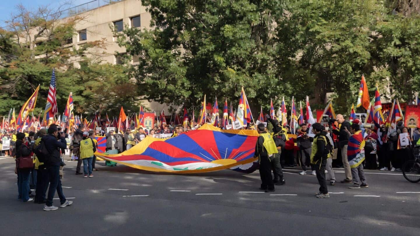 Tibetan protesters rally outside White House during Trump Xi meeting