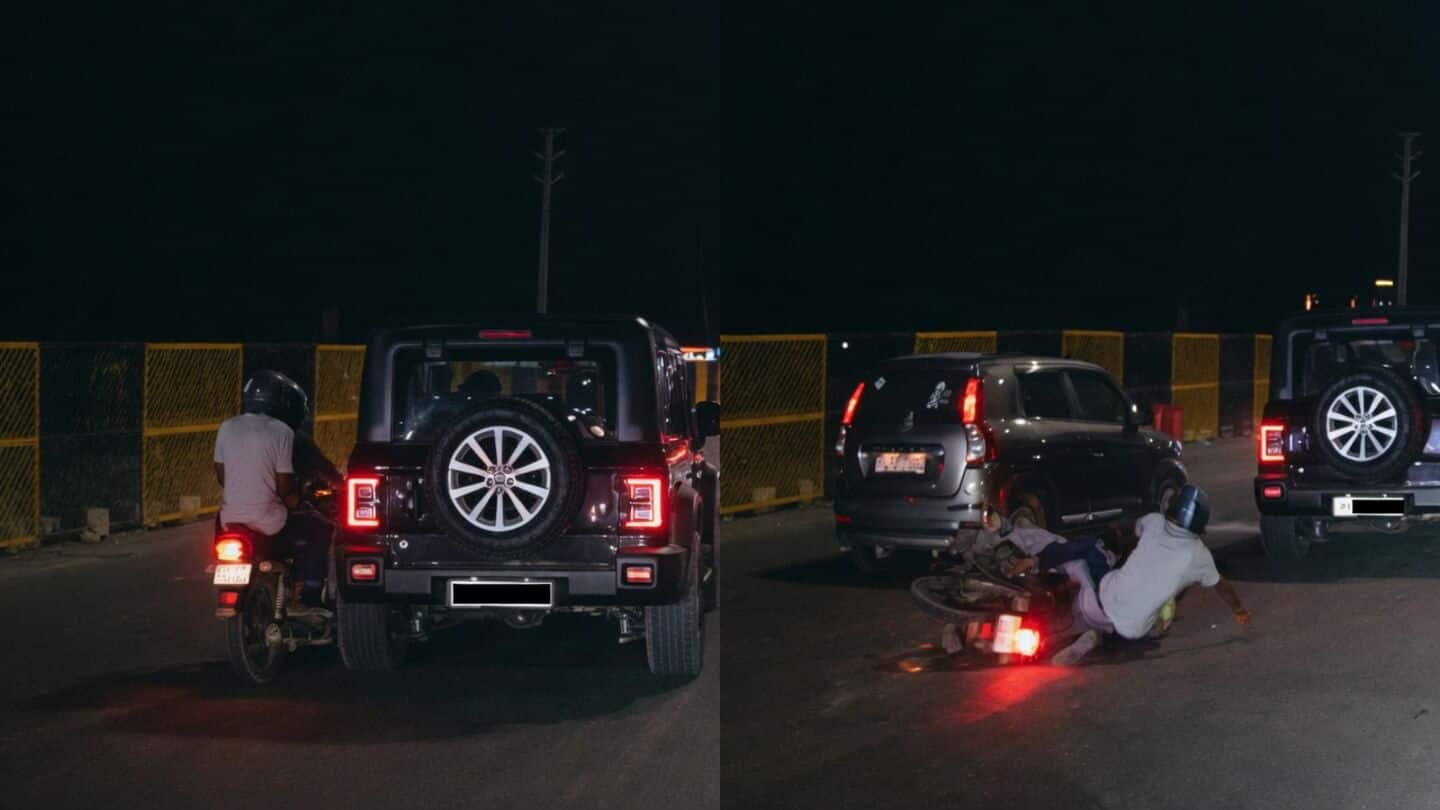 Mahindra Thar slams into motorcycle on Dwarka Expressway, driver flees