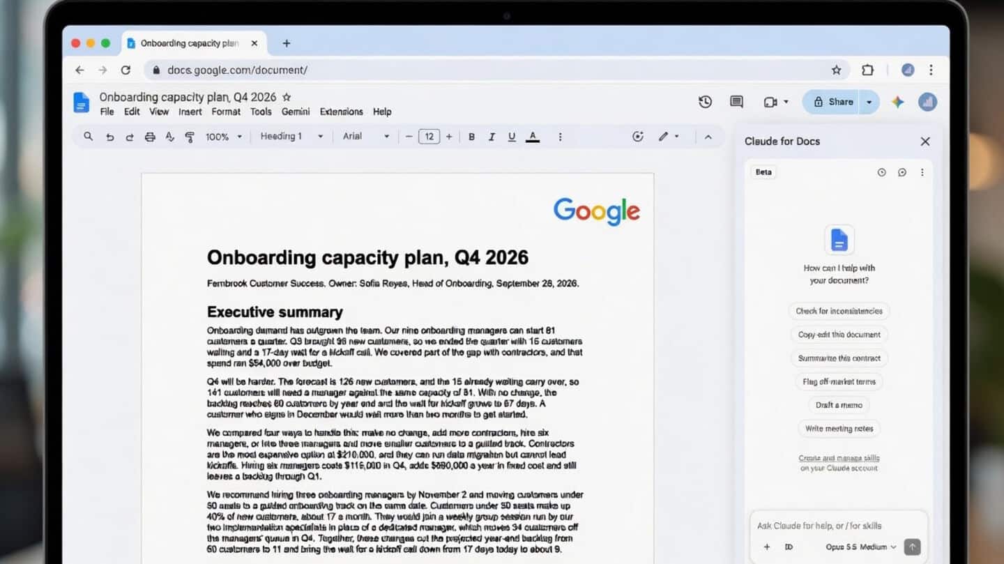 Anthropic adds Claude sidebar to Google Docs, Sheets, Slides beta