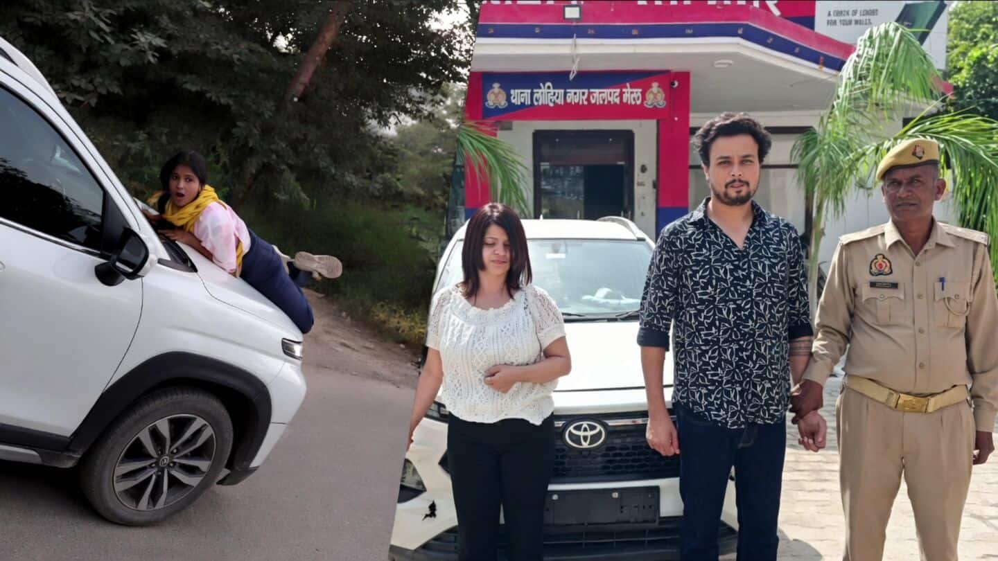 Sunita clings to hood of Mayank's moving car in Meerut