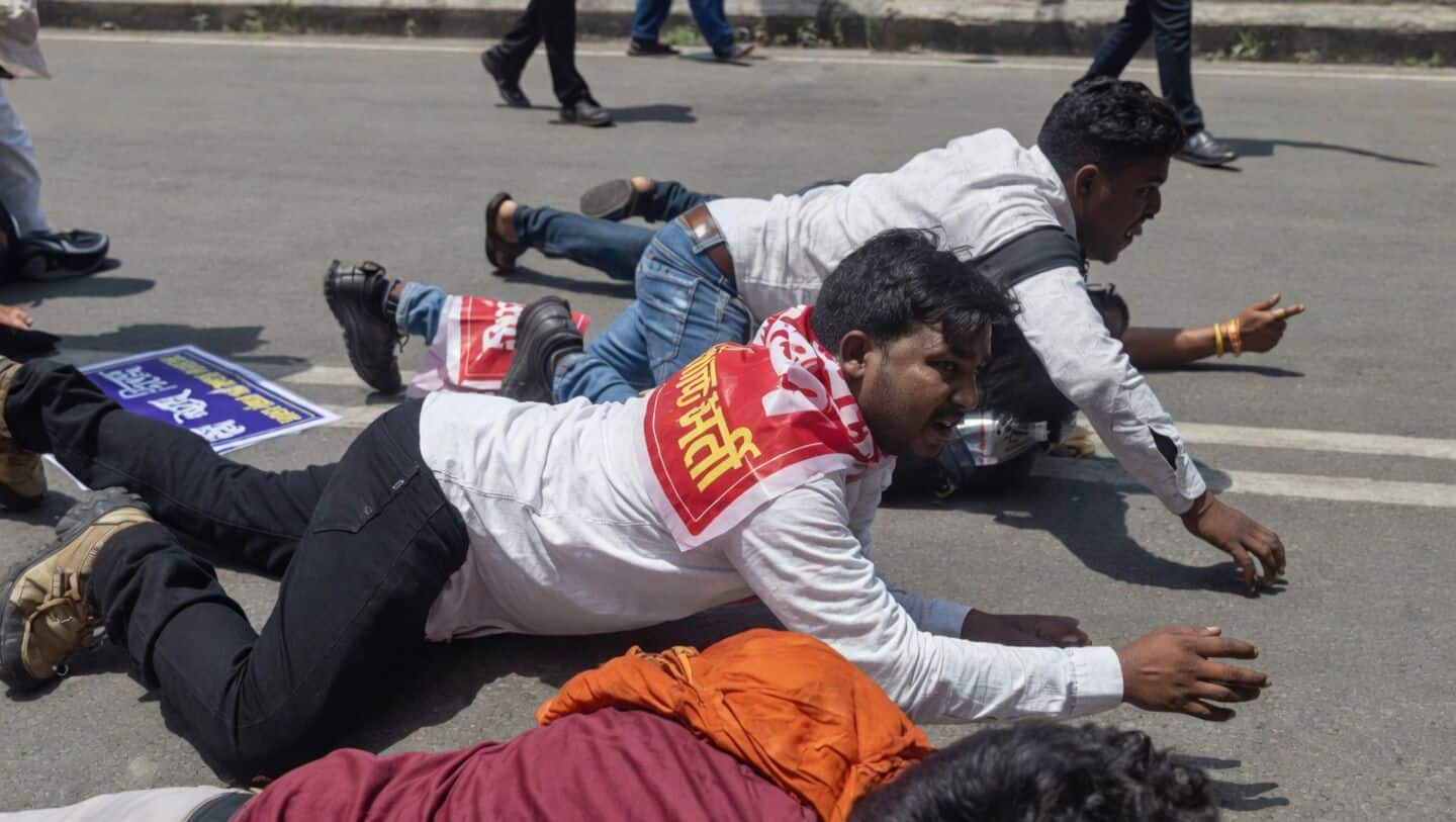UP teaching aspirants crawl outside Education Minister Sandeep Singh's home