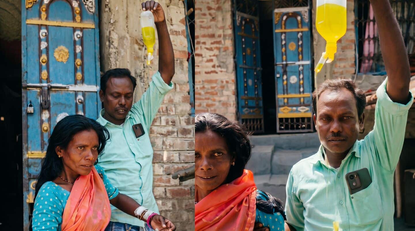 Katihar anganwadi worker Premlata Hembram on IV drip at work