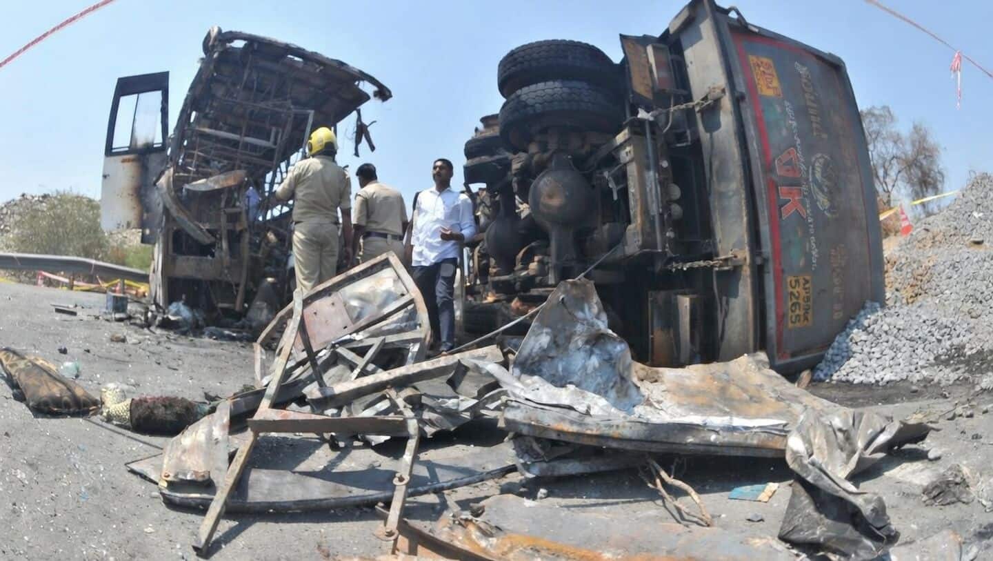 Markapuram bus collision with tipper truck kills 14, sparks fire