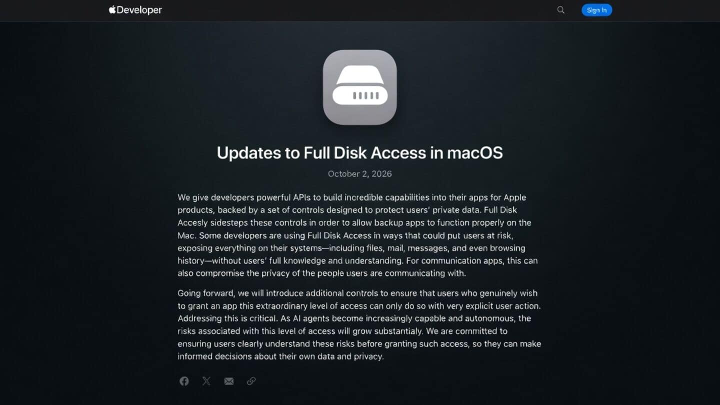Apple requires explicit full disk access permission on Macs