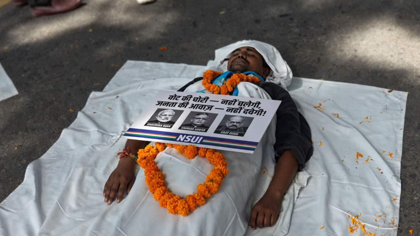 NSUI students in Delhi protest alleged threats to voters' rights