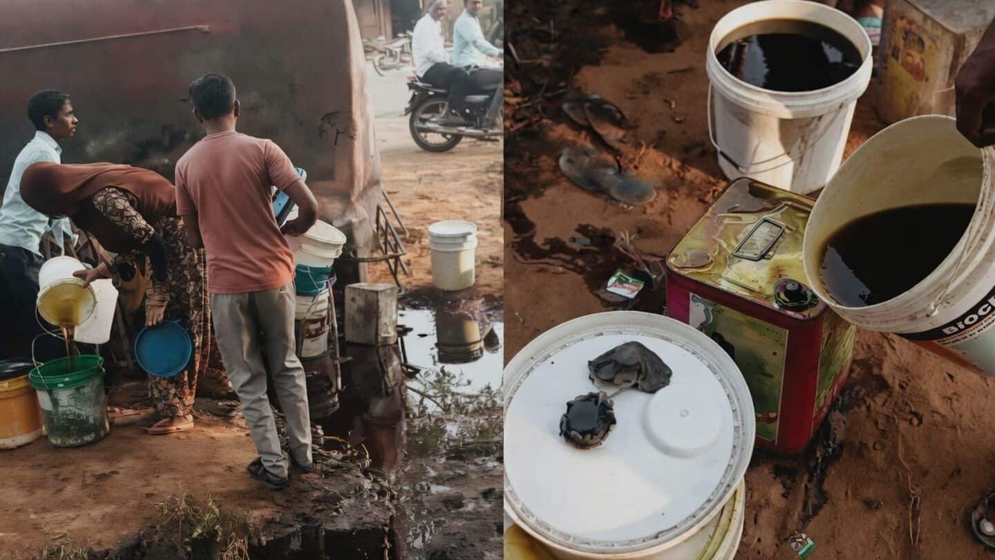 Mustard oil tanker flips in Rajasthan, locals collect spilled oil