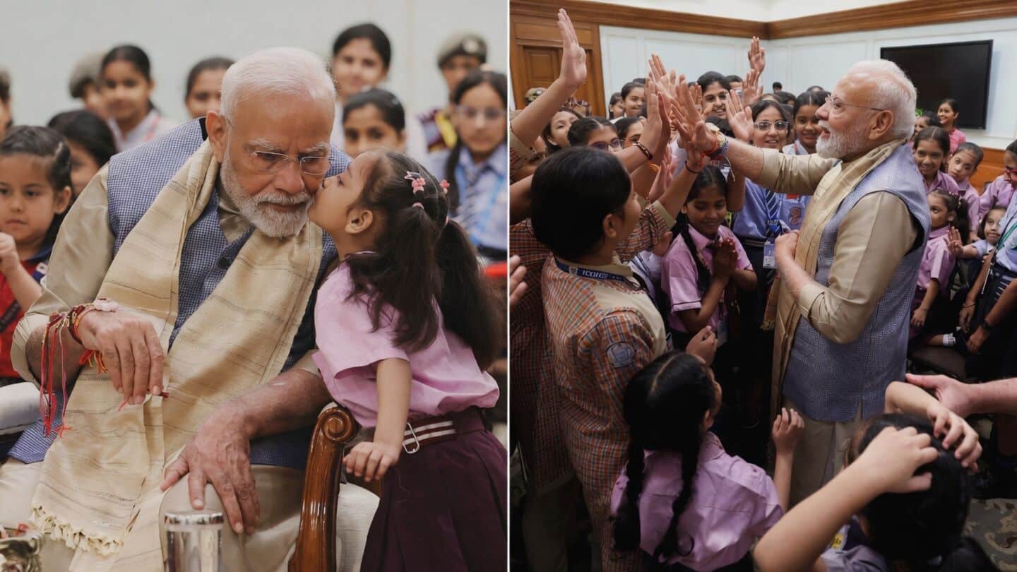 PM Narendra Modi celebrates Raksha Bandhan with schoolchildren at home