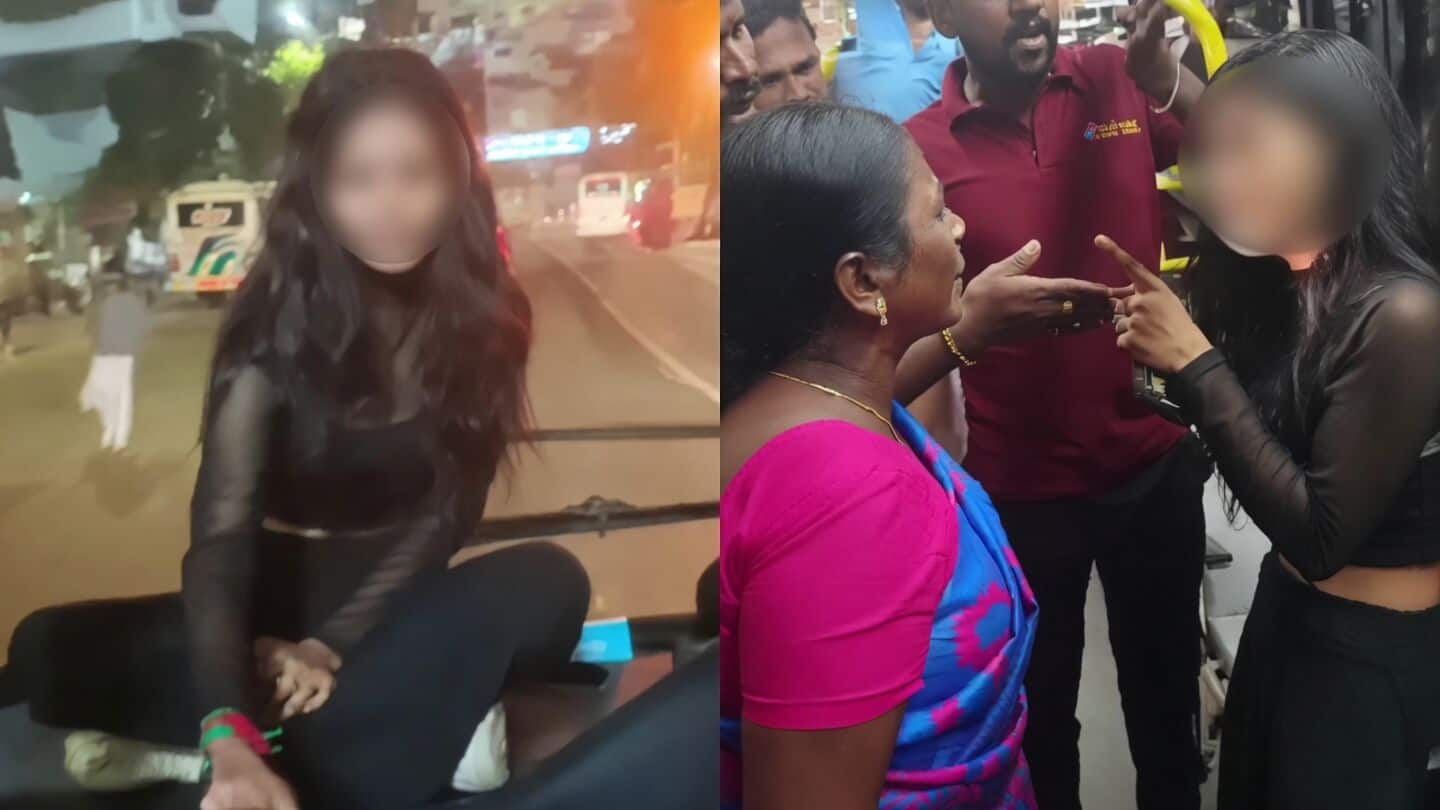 Reportedly drunk woman climbs onto dashboard of Chennai MTC bus