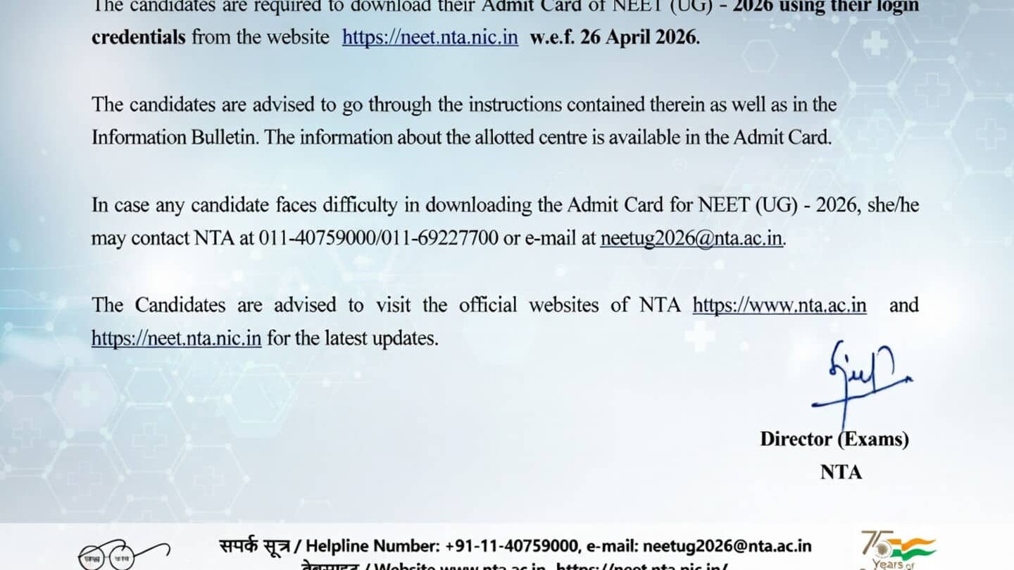 NTA issues NEET UG admit cards for May 3 exam