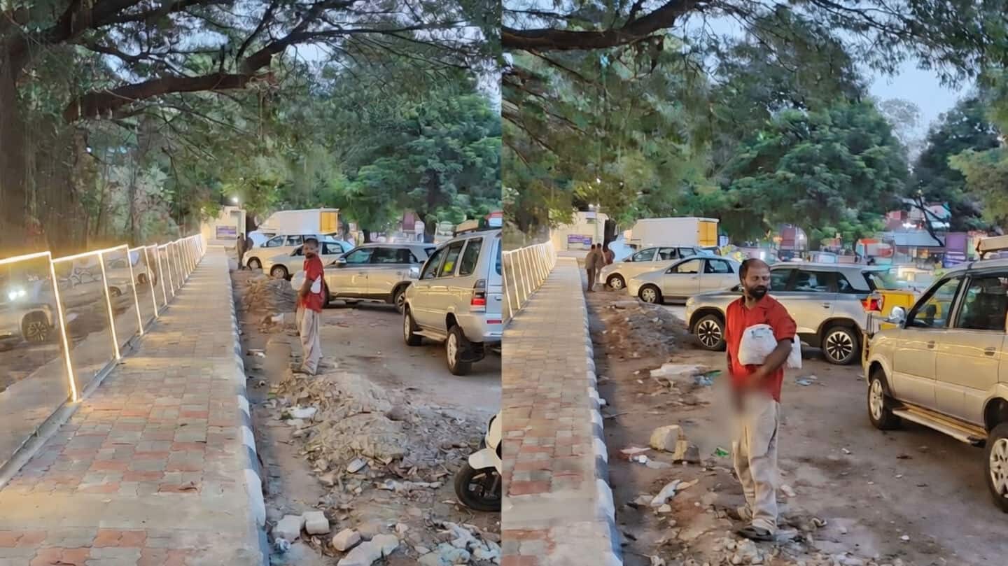 Man urinates near Mysuru suburban bus stand despite mirror wall