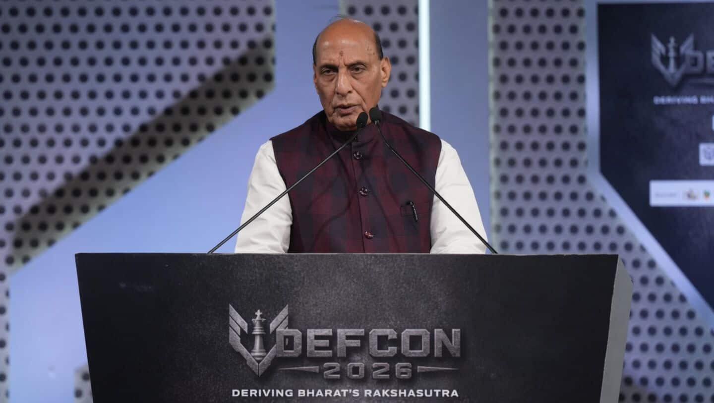Rajnath Singh at Defcon 2026: diplomacy, indigenous jets, INS Vikrant