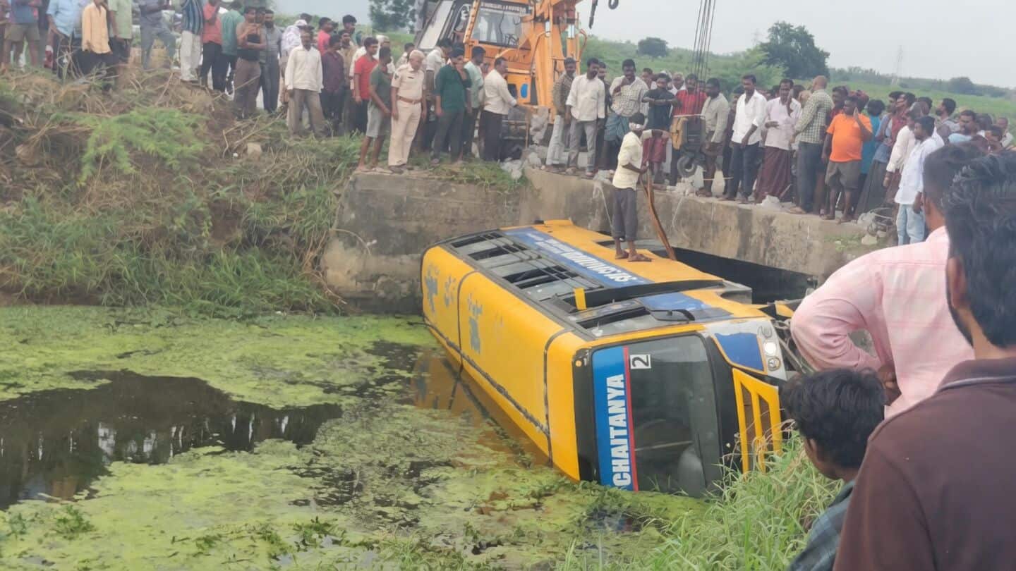School bus with 23 students topples into canal near Kattubadipalem
