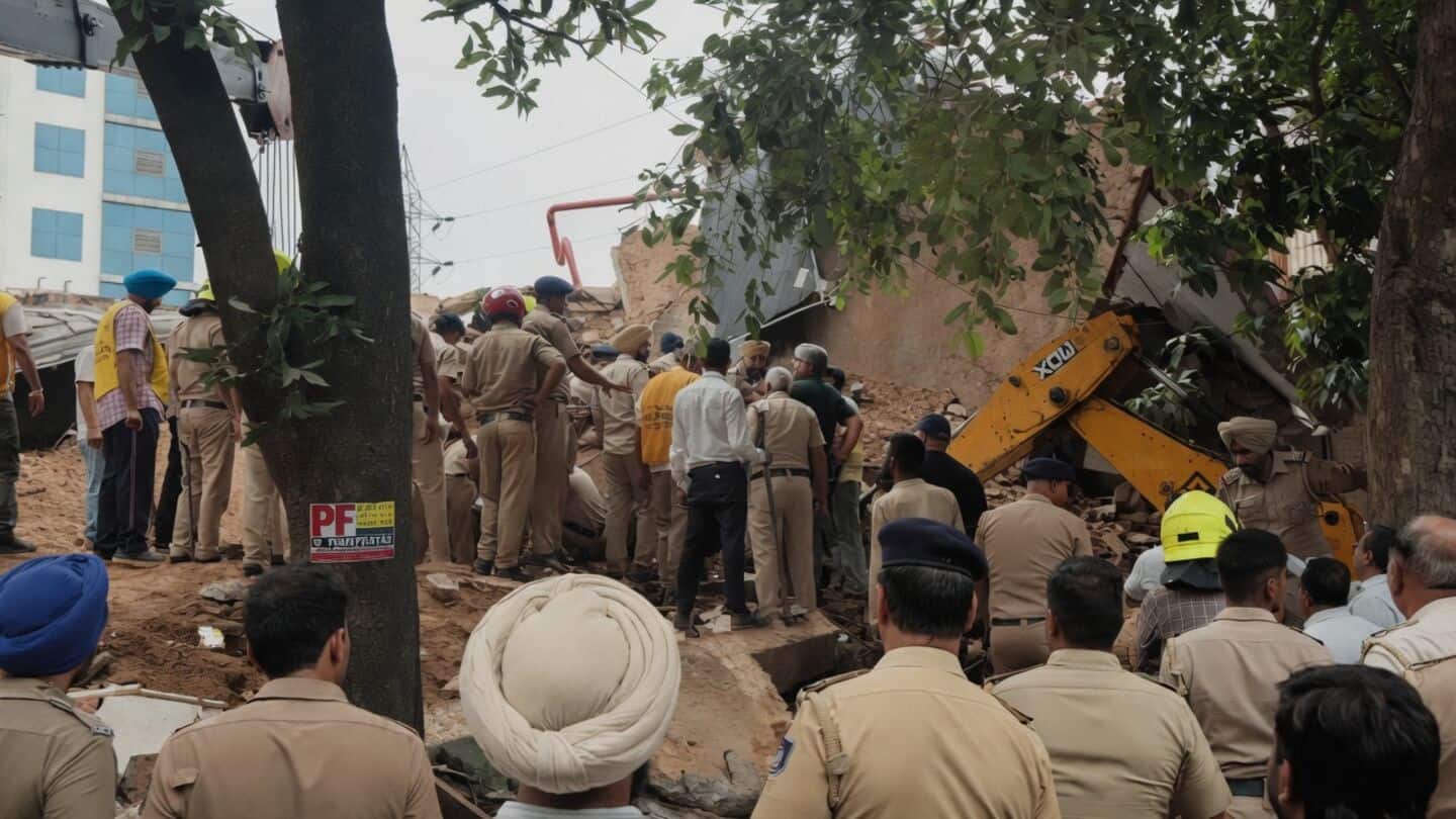 Chandigarh 2 story scrap warehouse collapses during renovation trapping people