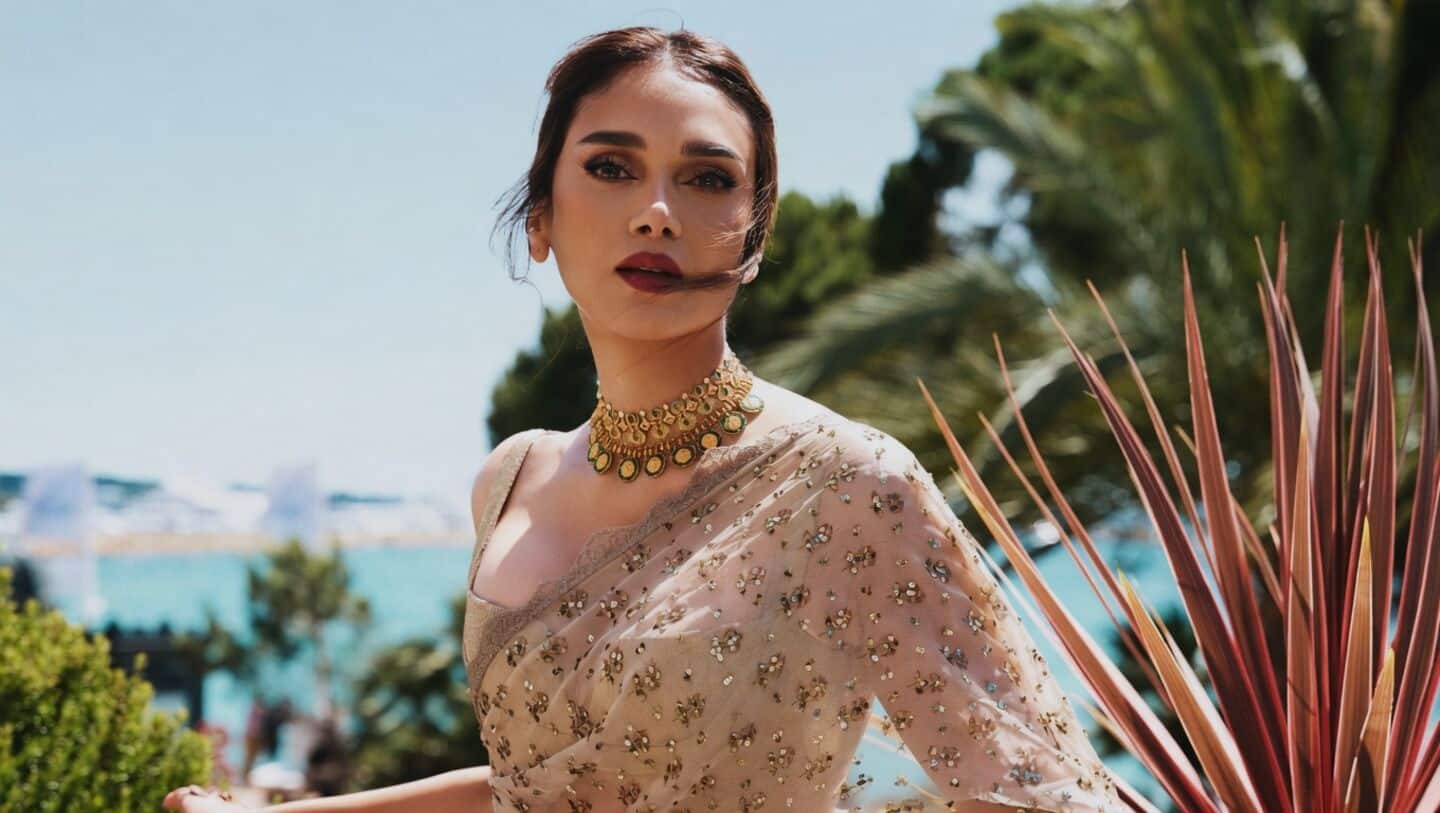 Hydari showcases Chaarbagh inspired champagne silk tissue saree at Cannes