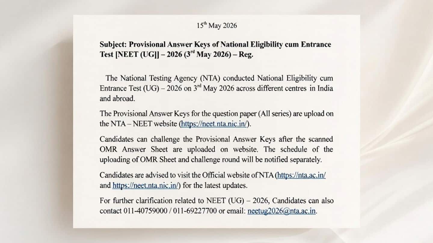 NTA releases NEET UG 2026 provisional answer key and responses