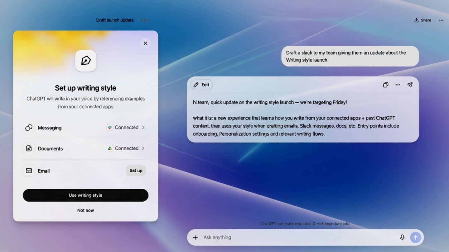 OpenAI launches ChatGPT work to mimic users' personal writing style