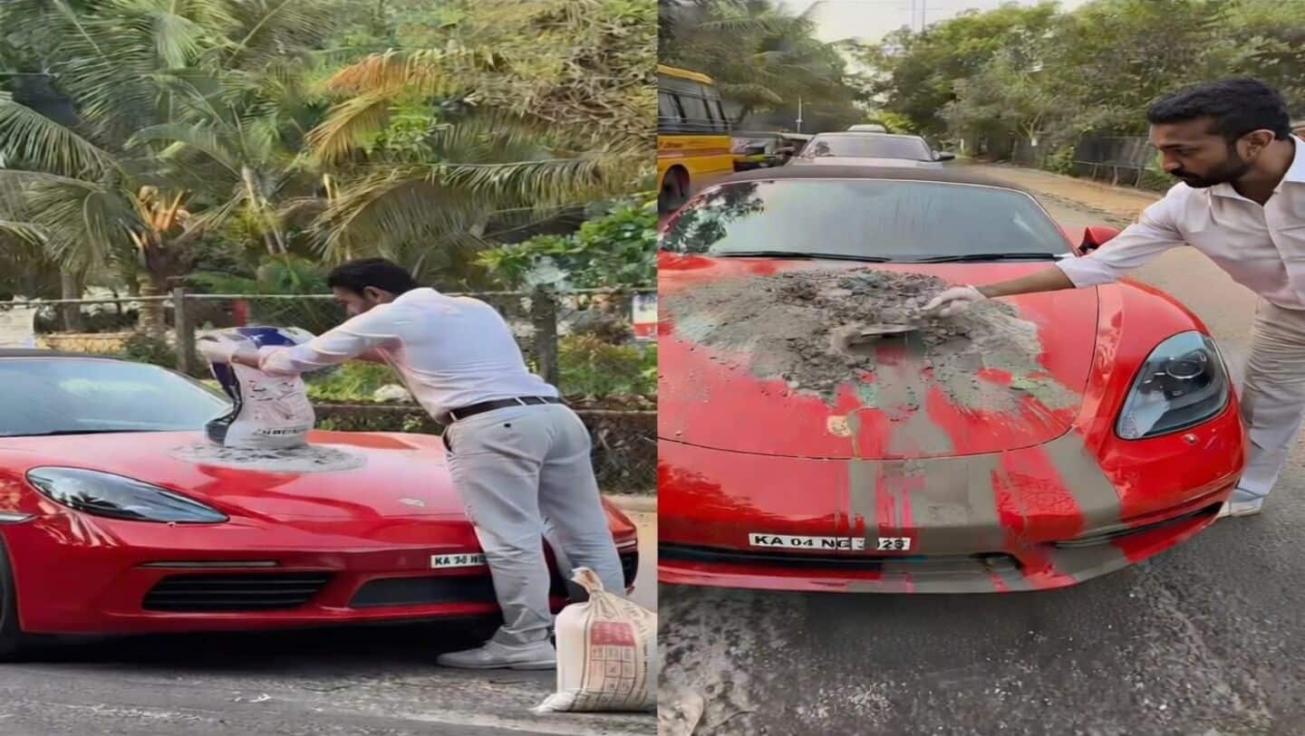 Akhil Hemadri uses Porsche hood to mix cement in Bengaluru