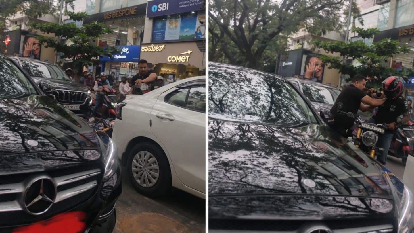 Video shows Bengaluru biker pushed off motorcycle by Mercedes passenger