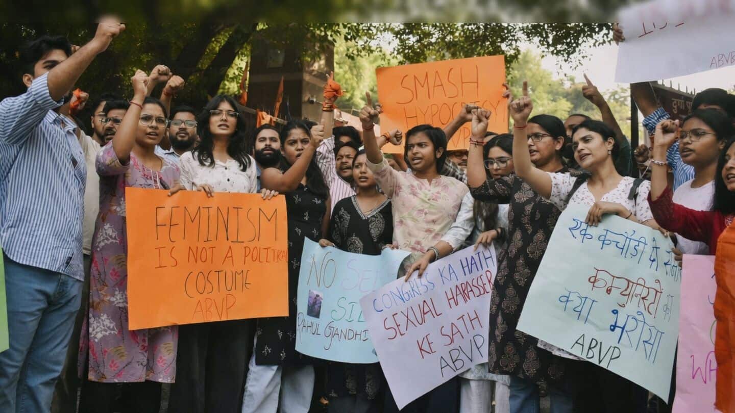 ABVP protests at JNU over sexual harassment allegations against Akoijam