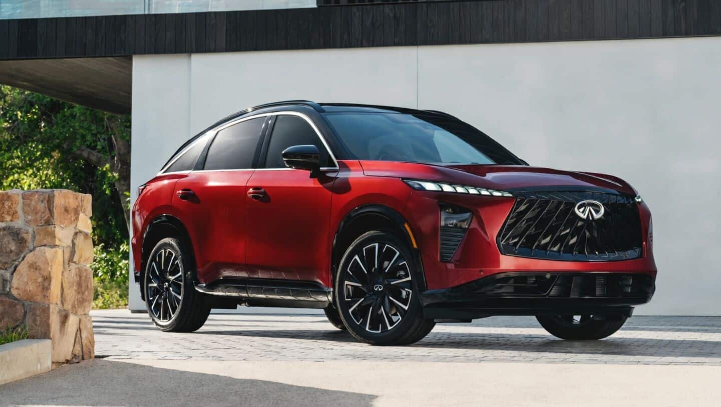 Infiniti reveals 2027 QX65 in Sunfire Red with gold-coated flecks