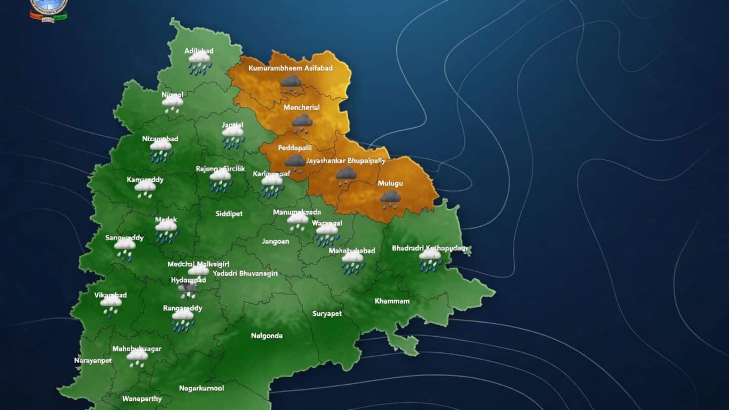 IMD warns heavy rain and thunderstorms across Telangana districts Sunday