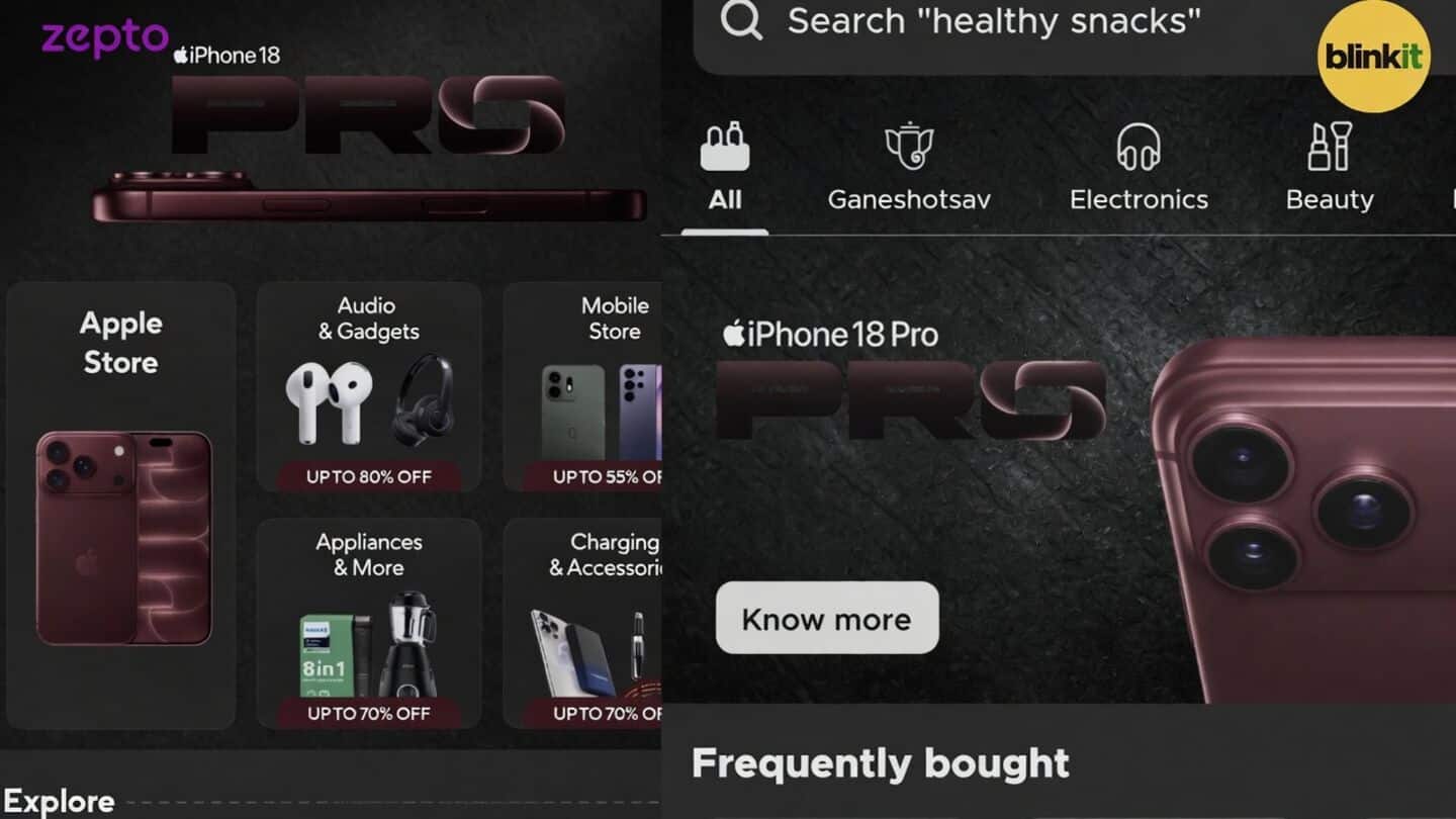 iPhone 18 Pro series sale in India Zepto/Blinkit 10-15-minute delivery