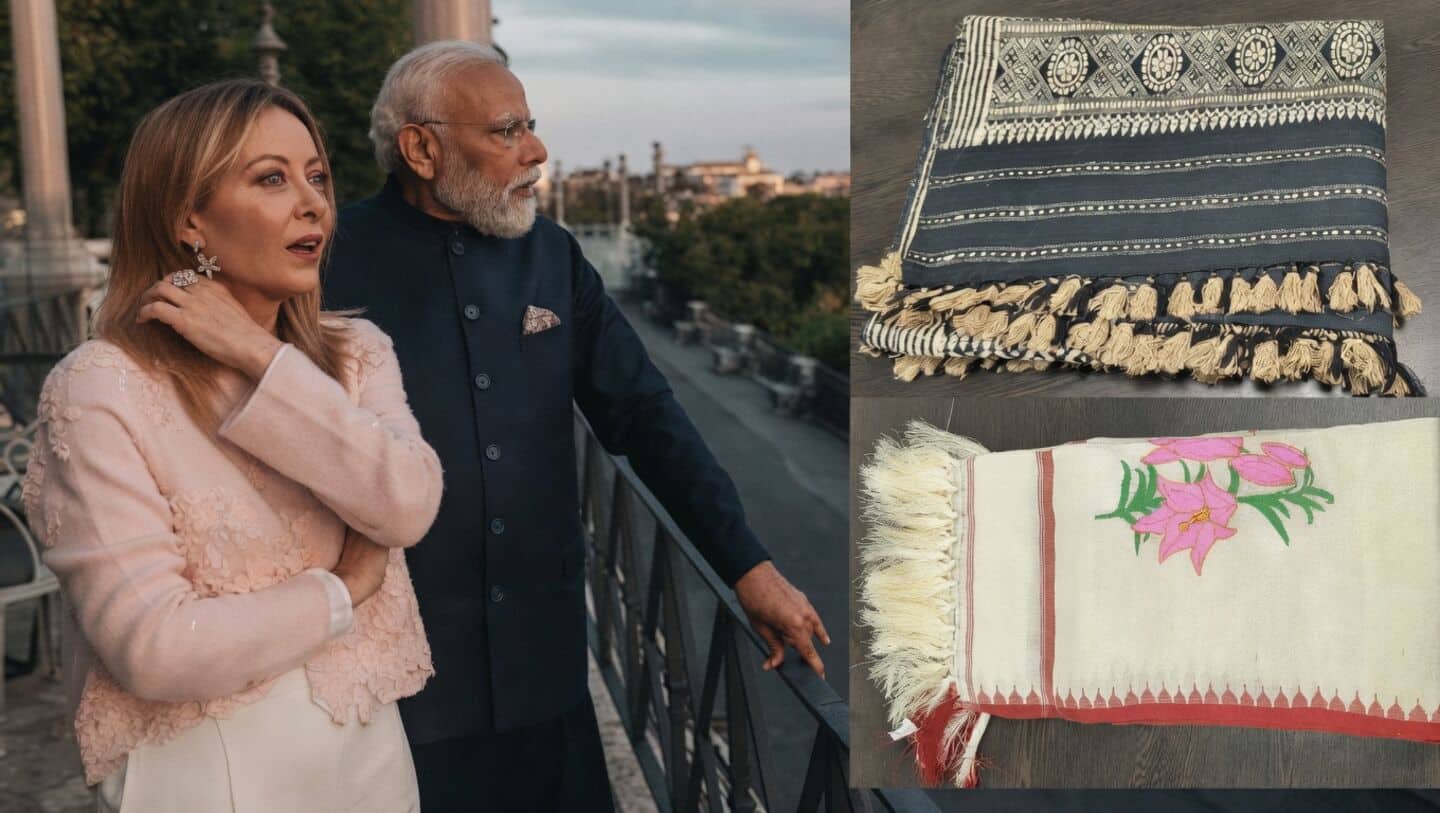 Modi gifts Northeast silk stoles to Giorgia Meloni in Italy