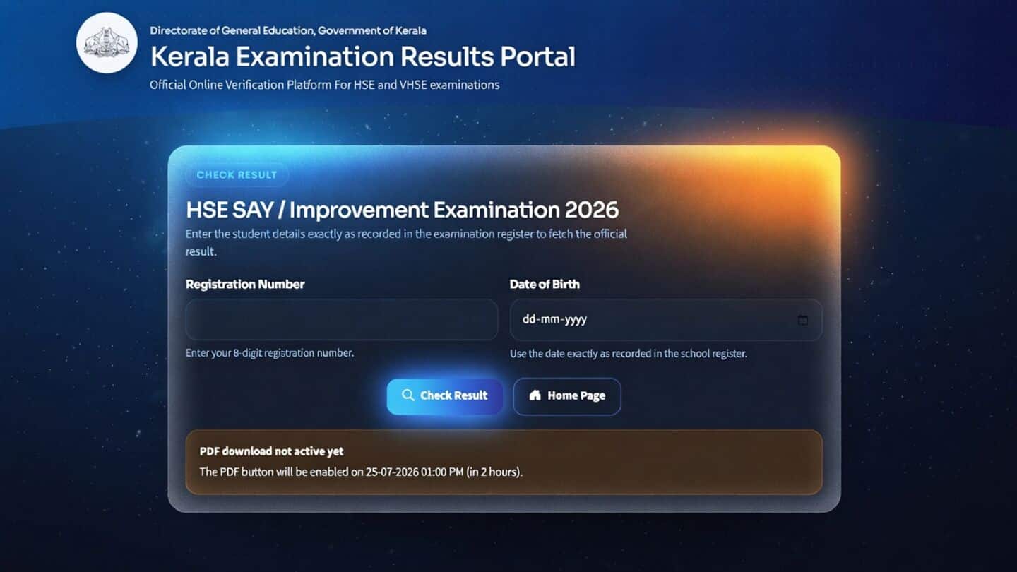 Kerala DHSE posts 2026 Plus Two SAY and improvement results