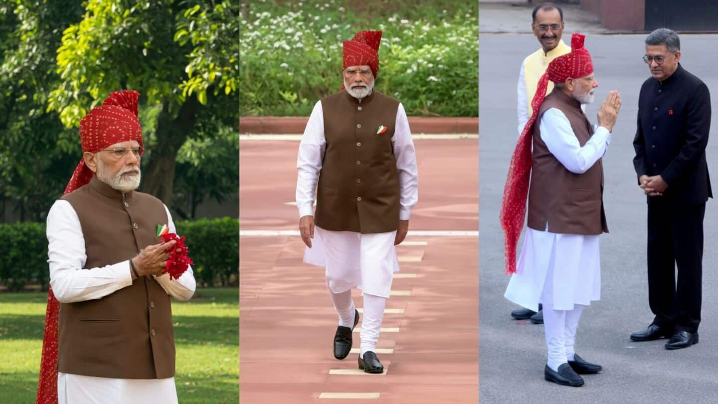 Narendra Modi wears red bandhej safa for 80th Independence Day