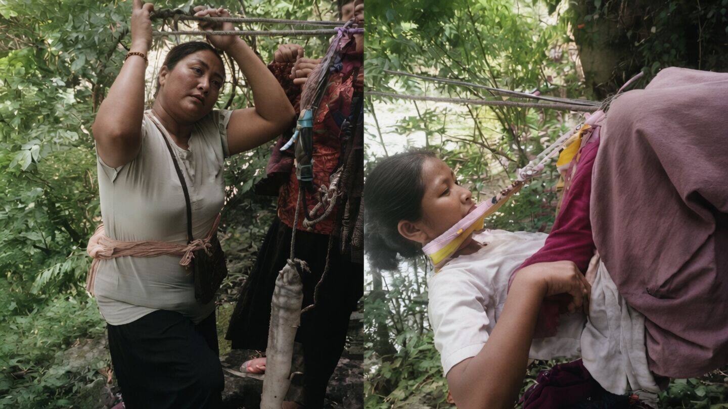 Anjaw video shows women crawling upside down on steel wire