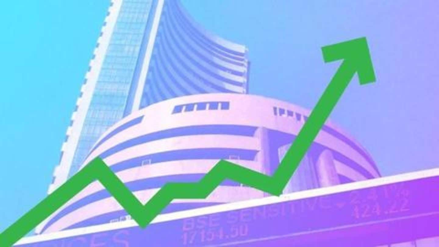 Sensex jumps over 100 pts, Nifty above 10,800 level
