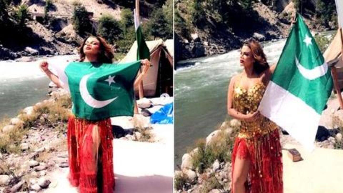 Recently, Rakhi draped Pakistan's flag, created outrage on social media Recently, Rakhi draped Pakistan's flag, created outrage on social media
