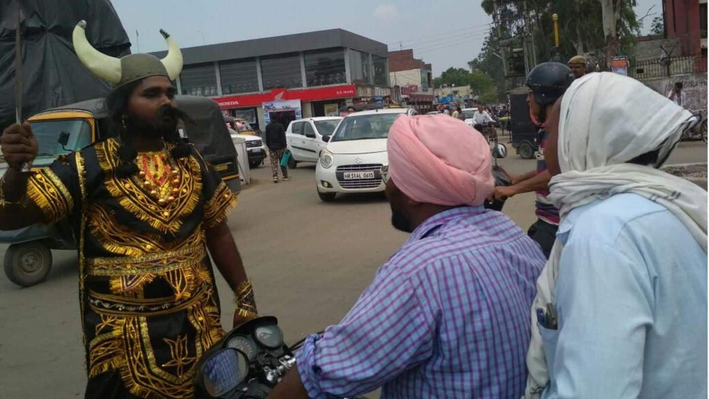 Ambala: 'Let's have a date,' says 'Yamraj' to helmet-less drivers