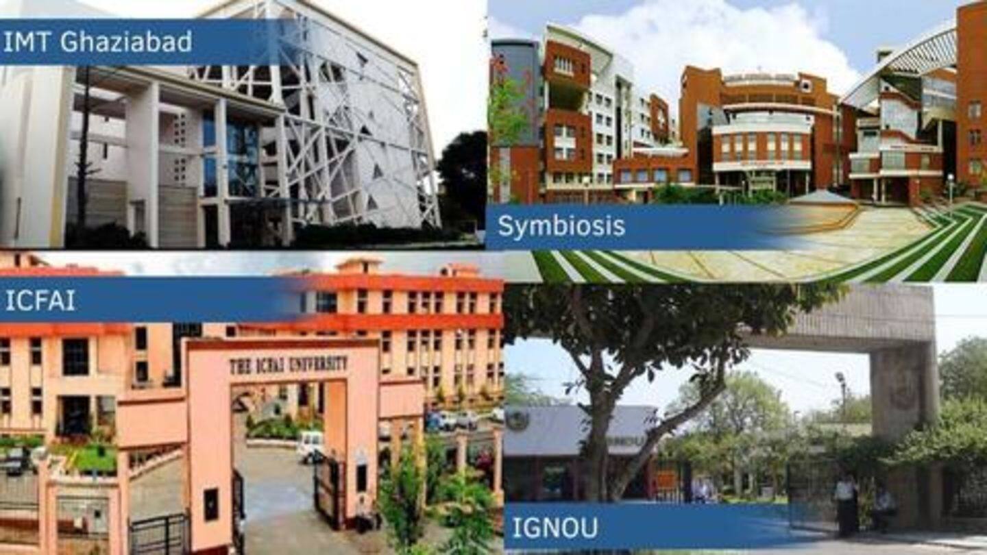Top institutes: IMT-Ghaziabad, Symbiosis, IGNOU, ICFAI, SMU Top institutes: IMT-Ghaziabad, Symbiosis, IGNOU, ICFAI, SMU